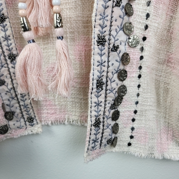 Anthropologie Beautiful Stories Livia Textured tweed Kimono One Size Pink boho - Picture 8 of 12